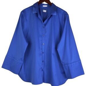 Chicos Sz 3.5 (1X 2X 18 20) Blouse Shirt Top Button Down Blue Career Classic
